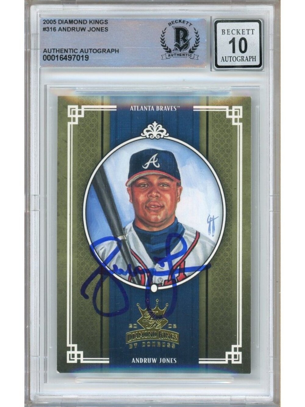 Andruw Jones Signed 2005 Donruss Diamond Kings #316 Card Beckett BAS Auto 10